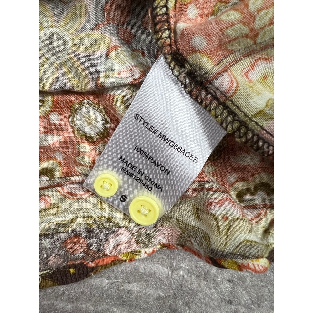 Earthbound Trading Co Shirt Mens Small Brown Floral 70s Retro Rayon Button Down - Picture 7 of 12